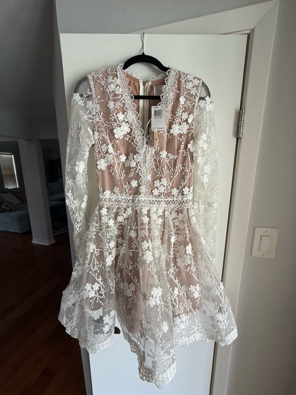 Bronx and Banco Blush Pink Lace Floral Long-Sleeve Dress - Picture 3 of 3